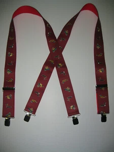 Tirantes para hombre, patos estilo X en borgoña, clip, lazo para cinturón a presión, hechos en EE. UU. - Imagen 1 de 4