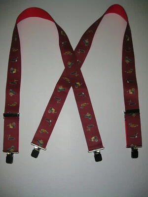 Tirantes para hombre, patos estilo X en borgoña, clip, lazo para cinturón a presión, hechos en EE. UU. Foto 1 de 4