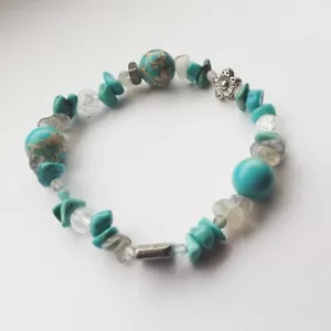 Women's Bracelet Handmade Natural Stones, Turquoise Jasper, Quartz, Labradorite - Picture 1 of 8
