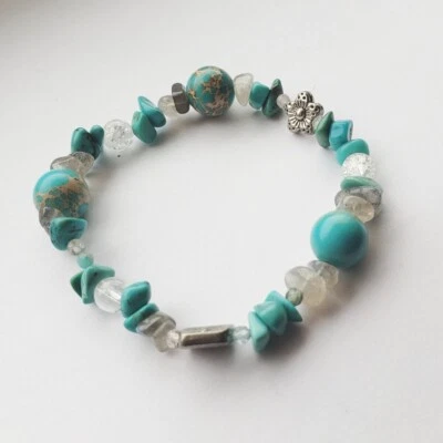 Women's Bracelet Handmade Natural Stones, Turquoise Jasper, Quartz, Labradorite - Image 1 of 4