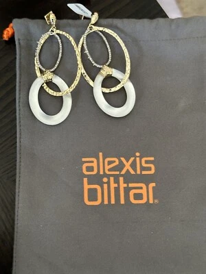 Pendientes de eslabones orbitales de plata/lucita blanca y cristal Alexis Bittar 1100 % auténticos Foto 1 de 4