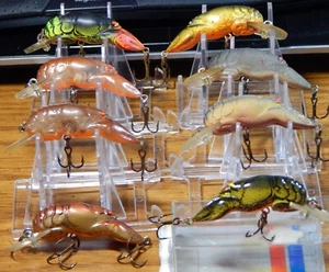 8) OLD REBEL CRAWFISH CRANKBAIT LURE 2 1/2" BODY TOUGH COLORS GOOD USED SHAPE - Picture 1 of 2