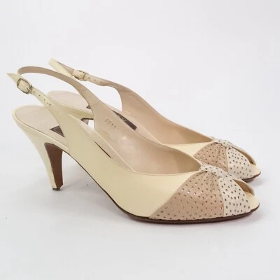 Zapatos de salón Bally Italy de cuero crema y tostado con cordones para mujer talla 9 N Foto 1 de 4