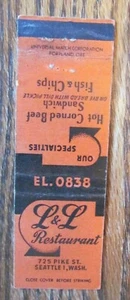 SEATTLE, WASHINGTON: L & L RESTAURANT MATCHBOOK MATCHCOVER -E - Picture 1 of 1