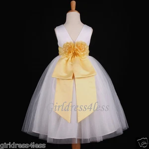 WHITE/YELLOW WEDDING PAGEANT CHOIR FLOWER GIRL TULLE DRESS 12-18M 2 4 6 8 10 12 - Picture 1 of 2
