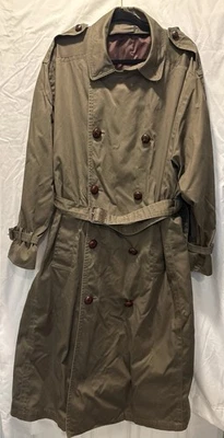 London туман винтажный Тренч мужской 42 зеленый с ремнем и коричневый кожаный кнопки - Изображение 1 из 4