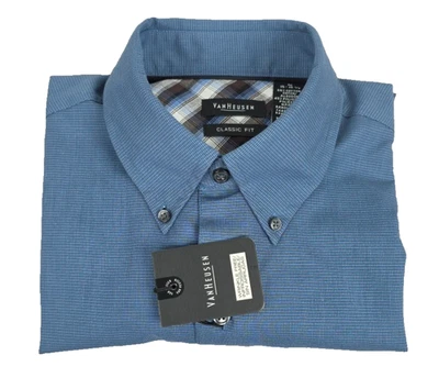 Van Heusen Classic Fit Wrinkle Free Blue Short Sleeve Button Up Sz Medium  NWT! - Image 1 of 4