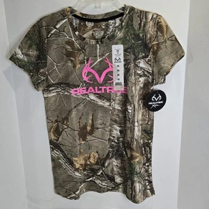 Realtree Medium Tee Shirt Camouflage Camo Pink Logo Women's Crew Neck New - Picture 1 of 6