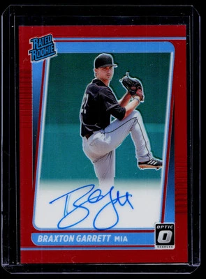 2021 Donruss Optic #RRS-BG Braxton Garrett Rated Rookie Signatures Red 04/50 - Image 1 of 2
