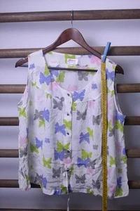 Camicia vintage donna, Cherie Salsomaggiore, in seta bianca con farfalle, 48 - Foto 1 di 7