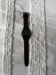 Swatch Gaet Watch Men Black Red Day Date Silicone Swiss Made SUOB714 - Picture 1 of 6