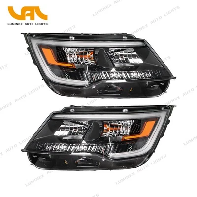 Factory Pair For Ford Explorer Sport 2016-2018 Black Headlight Halogen W/LED DRL - Image 1 of 4