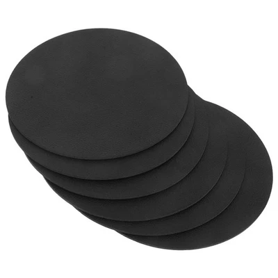6pcs Faux Drink Coasters - Black Pu Round 4 Inch Mats For Office Desk - - Image 1 of 4