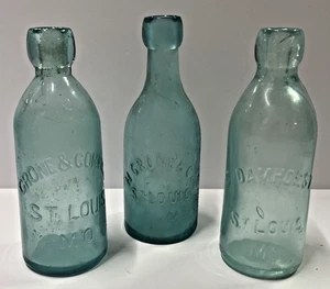 Antique Set Blue Green Bottles Blob Top - Picture 1 of 10