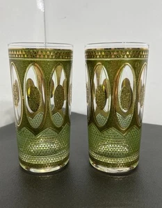 2 VTG Culver Signed Regency Gold & Green Highball Glasses Mid Century MCM - Picture 1 of 6