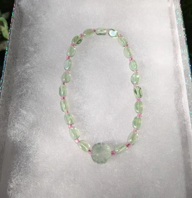 Fluorite Flower Green & Pink Glass Beaded Bracelet  - Image 1 of 4