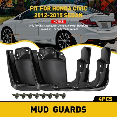 4x Black Front Rear Splash Mud Guards For Flaps Honda Civic 2012 2013 2014 2015 - Image 1 of 4