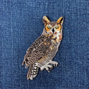 Owl Applique Patch - Embroidered Hoot Tiger Great Horned Owl Badge 3.25" Iron On - Picture 1 of 2