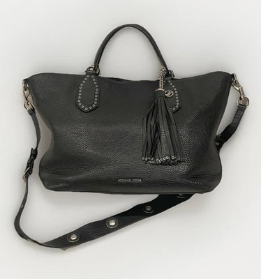 Michael Kors Brooklyn Large Pebble Leather Shoulder Bag Black Purse Work Tote - Image 1 of 4