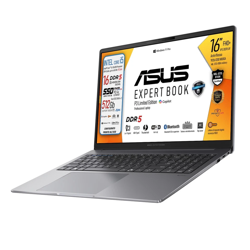 ASUS Expertbook P3  i5-13420H 16" FHD+  DDR5 16Gb, 512, Tastiera retroilluminata - Immagine 1 di 4
