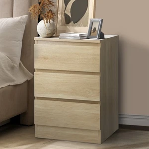 Oikiture Bedside Table 3 Drawers Side Tables Storage Cabinet Nightstand Natural - Picture 1 of 9