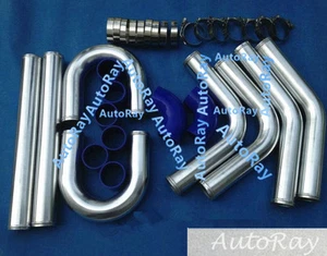 2.25" 57mm Aluminum Universal Intercooler Turbo Piping pipe Kit + Blue hose kits - Picture 1 of 8