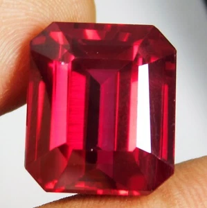 Certified 27.20 Ct Natural Mozambique Red Ruby Emerald Cut Loose Gemstone - Picture 1 of 4