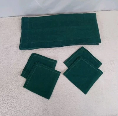 VTG Lot Of 4 Napkins & Tablecloth Festive Green Square Tablecloth  (38"X37") - Image 1 of 4