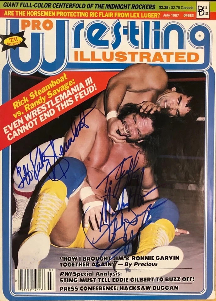 Macho Man Randy Savage & Ricky Steamboat Signed PWI Magazine Beckett BAS WWE HOF - Image 1 of 1