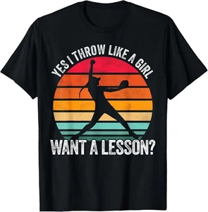 Yes I Throw Like A Girl Want A Lesson Funny Softball Tee Gift Unisex T-Shirt - Picture 1 of 3