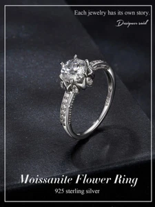 Anillos de boda Voroco de plata de ley 925 con flores de moissanita para mujer regalos joyas - Imagen 1 de 17