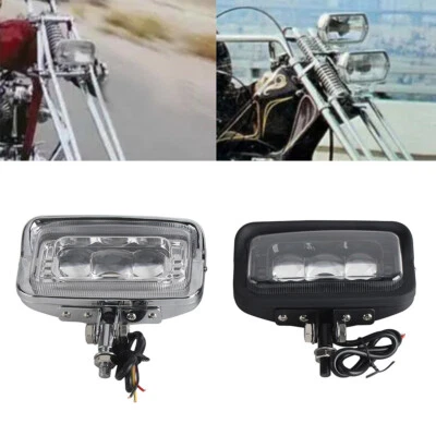 Black/Chrome LED Rectangle Headlight For Harley Bobber Chopper Cafe Racer Honda - Image 1 of 4
