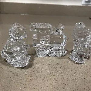 3 Beautiful Crystal Glass Figurine pieces Train, rocking Bear and Lion - Picture 1 of 12