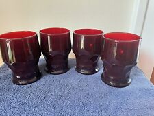 Anchor Ruby Red Georgian Honeycomb Drinking Glasses 4. 25”  Tumblers Set Of 4