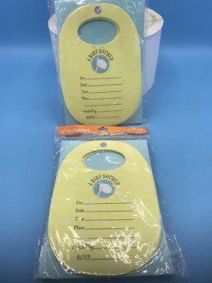 24-NEW  BABY SHOWER INVITATIONS NOTE CARDS & ENVELOPES BOY  6.5 X4.5 GIRAFFE BIB - Image 1 of 2