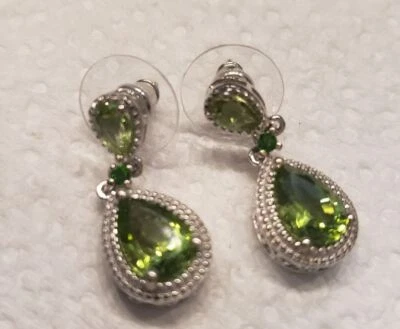 Pendientes colgantes peridoto cromo diopsido platino sobre plata de ley Foto 1 de 3