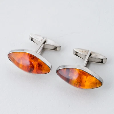 Manschettenknöpfe 835er Silber 10,86 g Bernstein - Bild 1 von 4