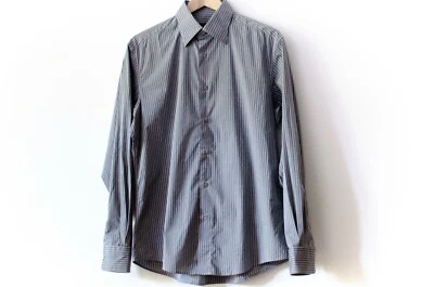 Camisa social Ermenegildo “Z” Zegna City Fit listrada cinza manga longa botão para baixo - Imagem 1 de 4