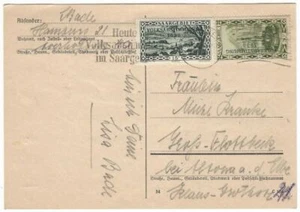 Dt. Abst. Geb. Saargebiet 1926 MiNr. 109;112 Postkarte Aufgabeort Saarbrücken - Picture 1 of 1