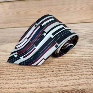 Zylos George Machado Men's 100% Italian Silk Tie Geometric Pattern Burgundy/Navy - Picture 1 of 6