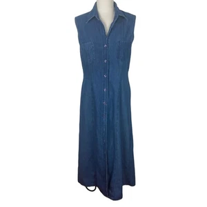 Vintage Denim Maxi Dress Womens 12 Sleeveless Boutique Europa By Newport News - Picture 1 of 10