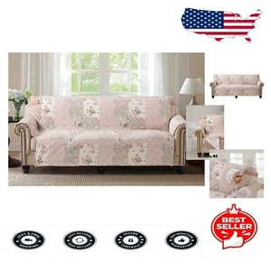 Pet-Friendly Quilted Loveseat Slipcover with Rose and Sage Pattern - Washable - Picture 1 of 7