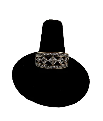 Estate 14K Yellow Gold Triple Row Diamonique DQCZ Band Ring Sz 8.5 - Image 1 of 4