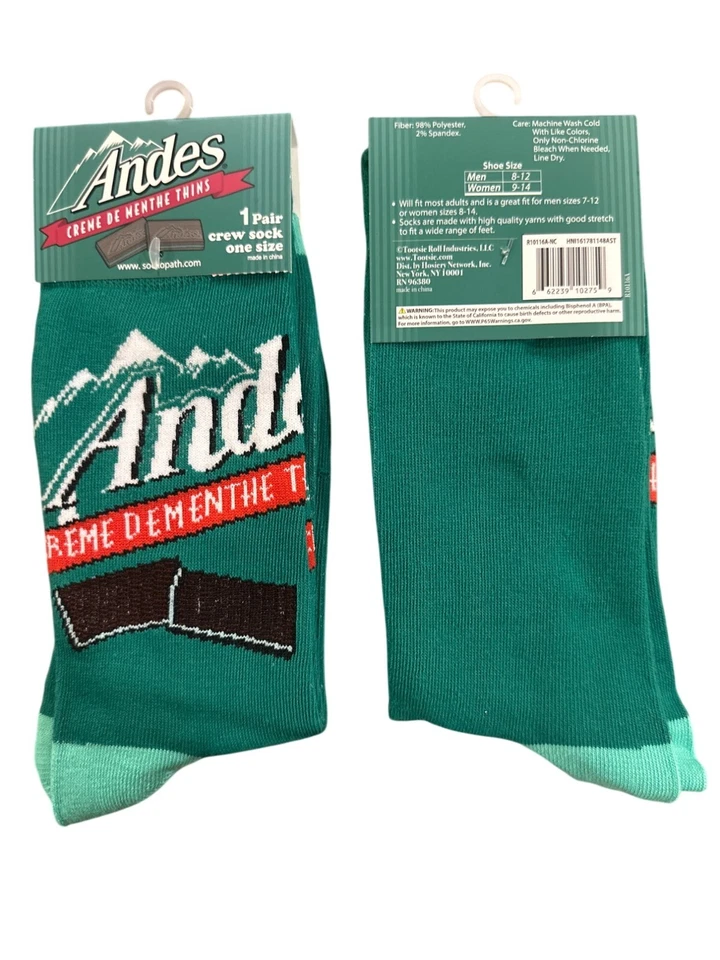 Calcetines ANDES Para Hombre Talla 7‐12 Verde Blanco Rojo Chocolate Menta Diseño Novedad Foto 1 de 1