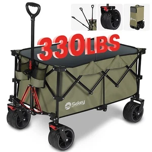 Heavy Duty Folding Wagon 330Lbs Capacity, Collapsible, All-Terrain Wheels, Green - Picture 1 of 8