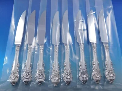 Sir Christopher by Wallace Sterling Silver Steak Knife Custom Set 8 Serr 8 3/4" - Image 1 of 4