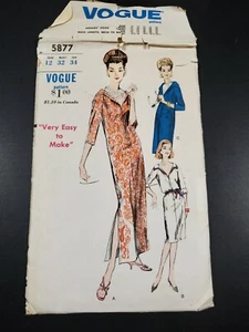 VINTAGE VOGUE DAMEN LANGES ETUIKLEID MUSTER 5877 GRÖSSE 12 KOSTENLOSER VERSAND   - Bild 1 von 2