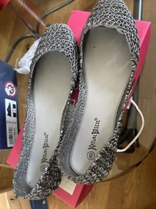 Women’s Nature Breeze Asya Mesh Pewter Silver Glitter Ballet Flats - Picture 1 of 2