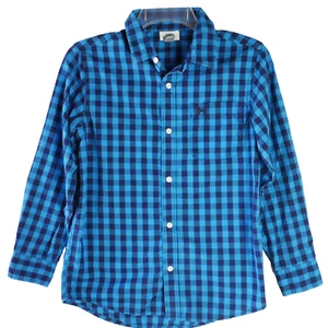 Old Navy Boys L (10-12) Blue Checked Shirt Long Sleeves Button Up - Picture 1 of 13