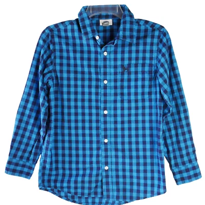 Old Navy Boys L (10-12) Blue Checked Shirt Long Sleeves Button Up - Image 1 of 4